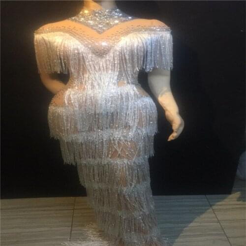 E57 Female ballroom dance stage long dresses party evening dress dj skirt singer performance tassel clothe outfits show models