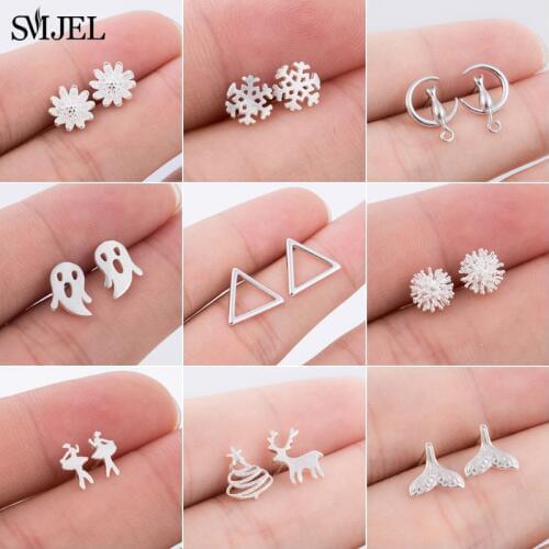 SMJEL Tiny Cute Ballet Earrings for Women Kids Jewelry Fashion Snowflake Deer Tail Triangle Stud Earrings Ear bijoux 2020