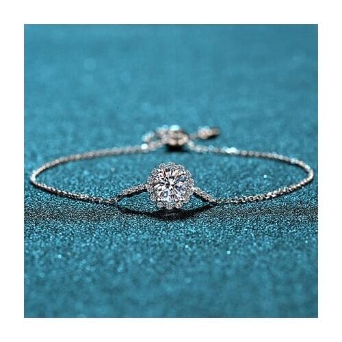 1ct moissanite women Bracelet Round cut 8mm color D real 925 silver supply GRA certificate