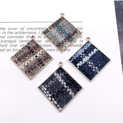 30pcs 38*42mm big square base color matching fabric woven alloy accessories earrings diy personalized earrings