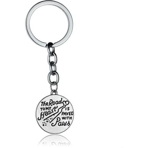 36PC The Road To My Heart Is Paved With Paws Keyrings Round Pendant Charm Keychains Dog Paw Print Pet Memorial Women Friend Gift