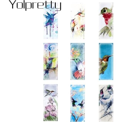 5pcs10*25mm Rectangular Glass Cabochon Hummingbirds Semi Finished Mixed Jewelry Findings Making Component Accessoriesv