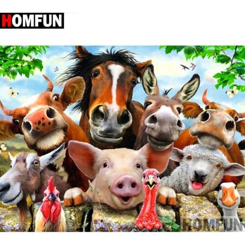 HOMFUN Diamond Painting Cross Stitch "Sheep horse pig" Full Crystal Diamond Embroidery Needlework Craft Home Decor A19290