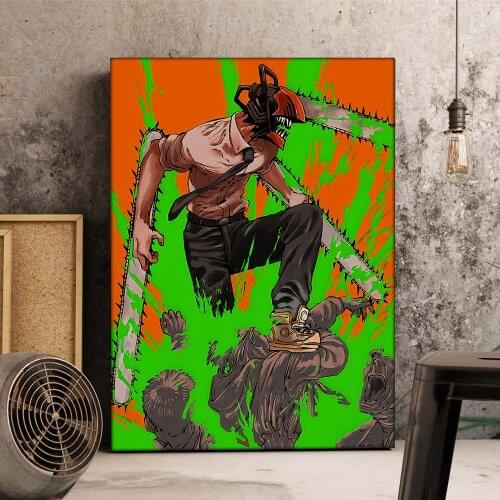 WTQ Chainsaw Man Anime Poster Canvas Painting Anime Posters Wall Decor Retro Poster Wall Art Picture Home Decor Room Decor