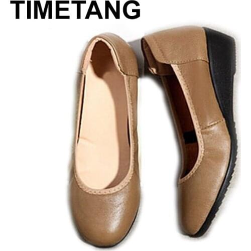 TIMETANG Spring Autumn Handmade Retro Genuine Leather Flat Shoes Women 2021 Ballet Flats Leather Solid Soft Slip-on Shoes Woman
