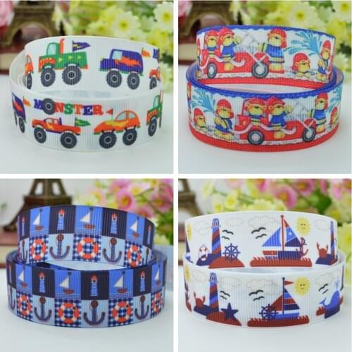 10 Yards 22mm 7/8" Fire truck navy truck cute ribbon Printed grosgrain ribbon hair bow DIY hair accessories retail B0929
