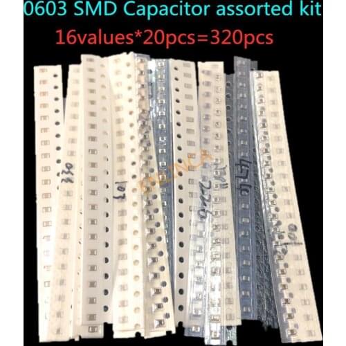 Free shipping 0603 SMD Capacitor assorted kit ,16values*20pcs=320pcs 10PF-22UF Samples kit