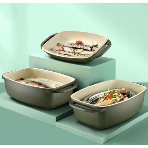 5.4L Binaural Soup Pan Steamer Household Thickened Medical Stone Flat-Bottomed Non-Stick Induction Cooker Fried Steamed Fish Pot