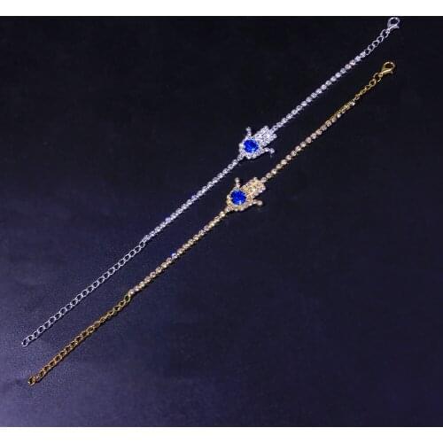 Bohemia Crystal Fatima Hand Barefoot Anklets Bracelets Blue Evil Eye Anklet Women Summer Shiny Religion Jewelry GIft