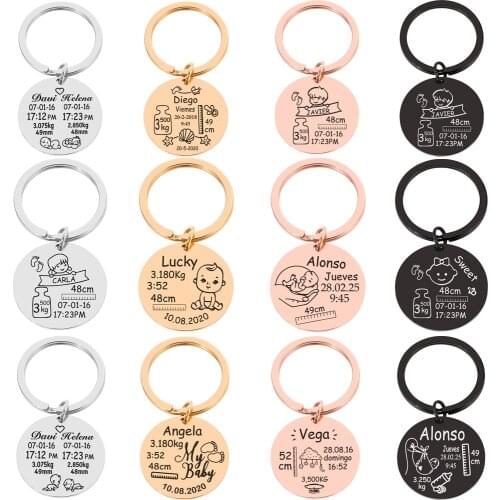 Personalized Baby Stats keychain Custom Name Newborn Birth Date Weight Height Commemorative Key Ring New Mom Dad Gift Jewelry