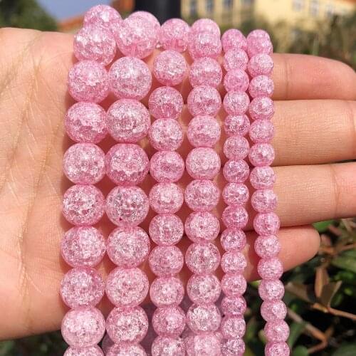 6 8 10mm Natural Pink Cracked Crystal for Diy Charms Bracelet Jewelry Making Quartz Round Beads Wholesale Perles 15'' strands