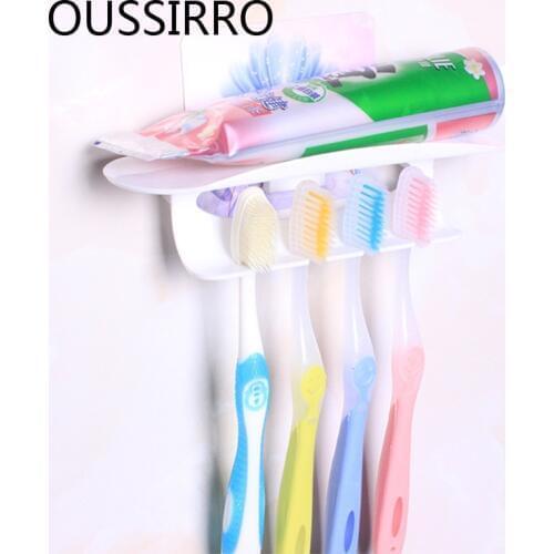 Floral Sticky Tooth Brush Holder Wall Mount Sticker Tool Toothbrush Holder Set Storage Orgainzer Container Bathroom Accessories