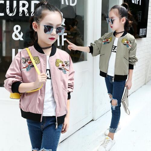 Childrens Spring Autumn Coats Baby Girl Softshell Jackets Kids Embroidery Bomber Baseball Jacket Clothes for Girls 10 12 Years