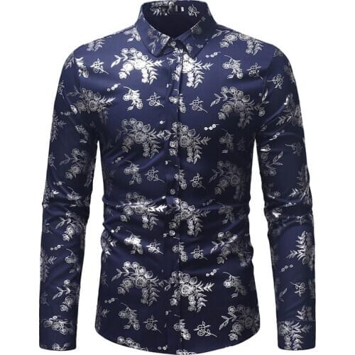 Mens Floral Print Dress Shirts 2020 Brand Slim Fit Long Sleeve Button Up Shirt Men Party Wedding Prom Tuxedo Shirt Male Camisas