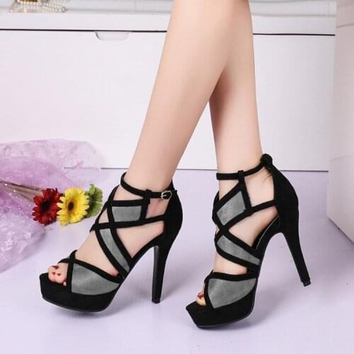 European and American fashion waterproof platform high-heeled color matching suede buckle female sandals