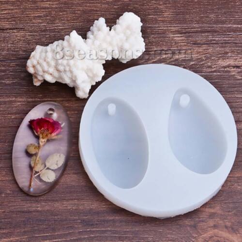 Silicone Resin Mold For Jewelry Making Oval Drop shape White 8.7cm(3 3/8") Dia., 1 Piece