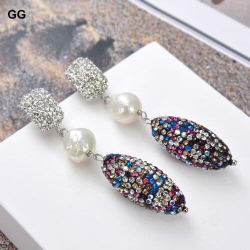 GuaiGuai Jewelry Natural White Keshi Pearl Multi Color Crystal CZ Pave Stud Earrings