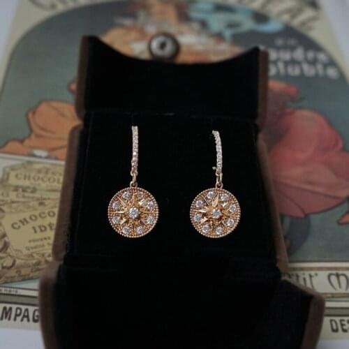 14K Gold 925 Pure Silver Ear Pin Shiny Zircon Roman Holiday French Elegant Compound Cuban Lock Earrings Jewelry for Women Gift