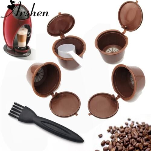 Arshen 4 Pcs/Set Dolce Gusto Plsatic Refillable Coffee Capsule 200 Times Reusable + Spoon & Brush Compatible Nescafe Dolce Gusto