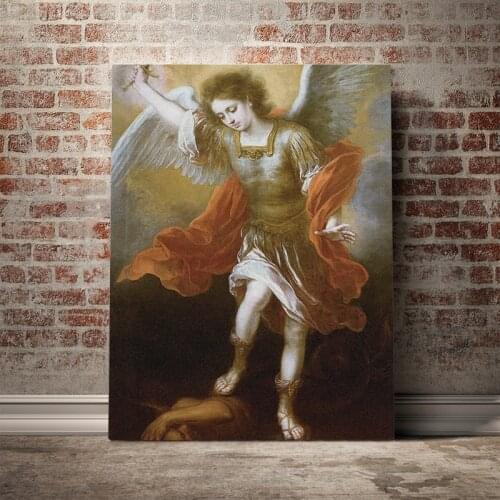 Canvas Painting Print The Archangel Michael Plunges The Devil Into The Abyss Classic Poster Wall Art Living Room Decor For Gift