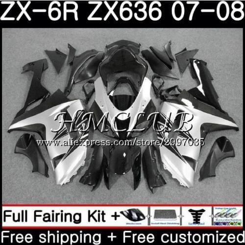 Body For KAWASAKI NINJA ZX 6R 6 R 600CC ZX636 2007 2008 54HC.20 ZX600 ZX-636 ZX6R 07 08 ZX 636 silvery black ZX-6R 07 08 Fairing