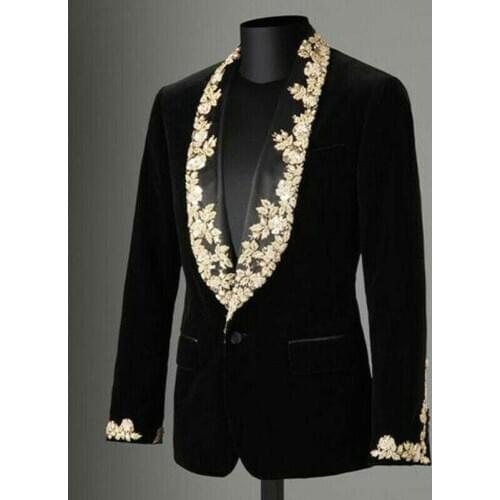 Winter Custom Mens Suit 3Pieces Formal Embroidered Collar Double Breasted Stright Party Evening Wedding Male Groomsman Wear