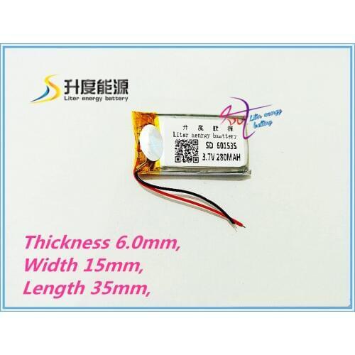 Liter energy battery 3.7V polymer lithium battery 601535 280MAH recording pen point read pen small camera toy
