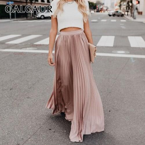GALCAUR Minimalist Solid Ruched Skirt For Women High Waist A Line Maxi Casual Skirts Female Summer Fashion Clothing 2021 Stylish