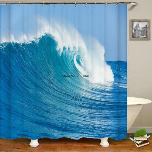 Sea Spray Waves Beach Shower Curtains Waterproof Bathroom Bath Curtains Decoration 3d Printing With Hooks Washable Cloth