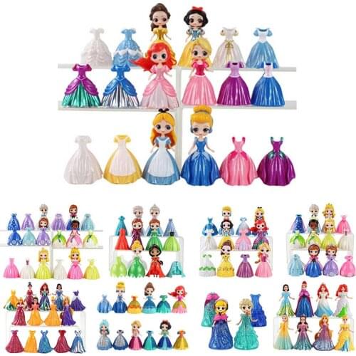 4-12-18-24 Pcs/Set 5-12cm Q Posket Princess Magi Clip Dress Snow White Cinderella Mermaid Belle Elsa Action Figure Model Toys