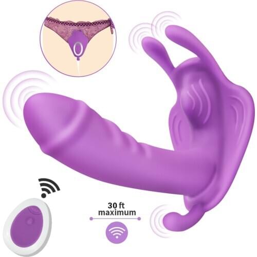 Wearable Butterfly Dildo Vibrators Clit Stimulation Flirting 10 Kinds Vibration remote control Sex toys for Women Strap-on dildo