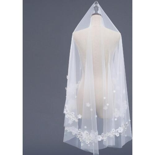 1.5*1.5M One Layer Bridal Veil Real Photos Mantilla Wedding Accessories Veu De Noiva With Lace Flowers EE9019