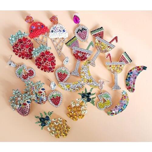 Wholesale JUJIA New Fashion Fruit Crystal Earrings For Women Vintage Alloy Rhinestone Drop Earrings Jewelry Statement Brincos