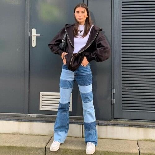 Patchwork Straight Jeans Women Baggy Trousers Vintage High Waist Jeans Y2k Streetwear Low Rise Jeans Cargo Pants