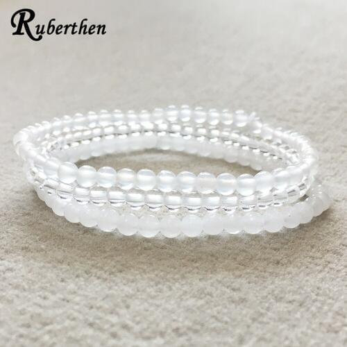 Ruberthen On Sale 4 mm White Agates Bead Bracelet Natural Crystals Bead Bracelet Set Women`s Mini Gem Stone Energy Bracelet