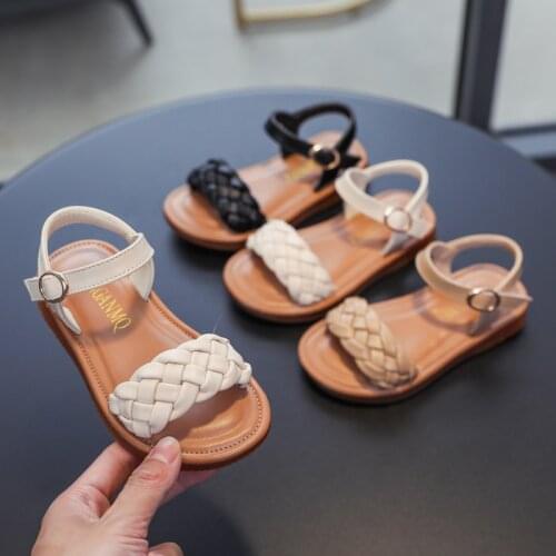 Summer Girls Sandal Pu Leather Weave Beach Shoes For Princess Buckle High Quality Comfortable Soft Sole Anti Slip Children Shoes