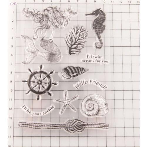 Mermaid Seahorse Conch Background Clear Silicone Stamp/Seal for DIY Scrapbooking/photo Album Decorative Clear Stamp