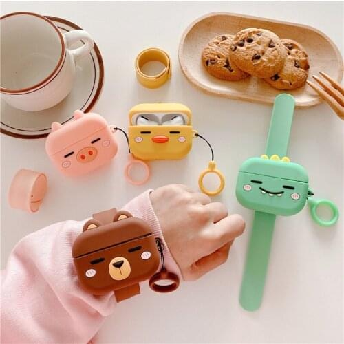 3D Wristband Cartoon for Airpods Pro Case for AirPods Pro Silicone Shockproof Cute Bear Protective Cover Charging Box Accessorie