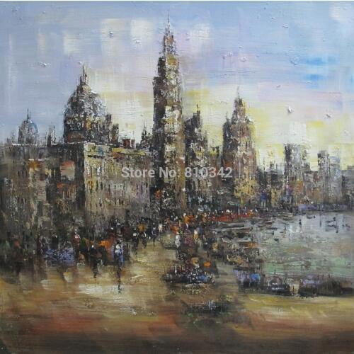 Modern city Handmade oil painting on canvas for wall decoration