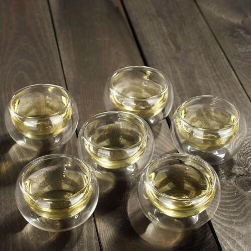 Double walled glass tea cup,flower Elegant clear drinking cup,kungfu drinkware