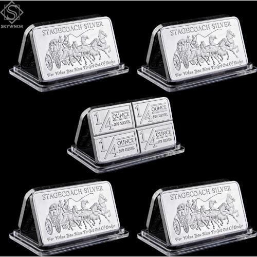 5PCS USA Souvenir Medallion Bar Replica Stagecoach 1/4 Ounce 999 Silver Divisible Bar Northwest Region Territorial Mint