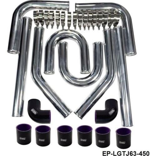 Universal Intercooler Piping Kit L:450mm Black 2.5" 63mm Polished Aluminum FMIC Car Styling EP-LGTJ63-450