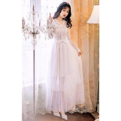 High Quality Fashion Vintage Mesh Dress Spring Summer Women Long sleeve Gorgeous Lace Floral Embroidery Maxi Evening Party Dress