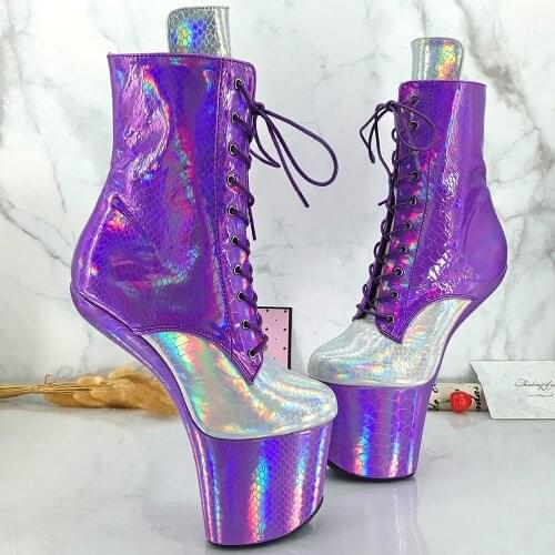 Leecabe Holo Purple with Silver Heelless High Heel Boots Lady Gaga Boots Unisex Boots Vamp BDSM Boots