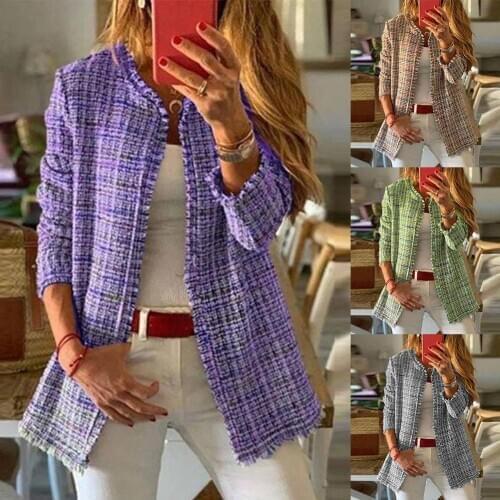 2020 new High quality Sweet Women Autumn Winter Outerwear Plaid Open Front Wool Cardigan Jacket Coat drop shipping