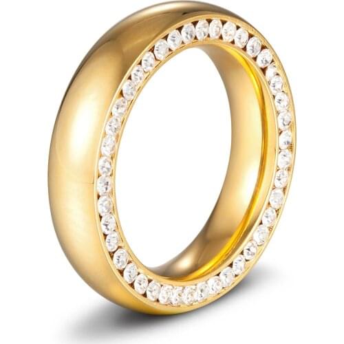 XQNI Round Cubic Zirconia Around Stainless Steel Ladies Ring Gold/Steel Color Size 6/7/8/9 Choice For Women Birthday Gift