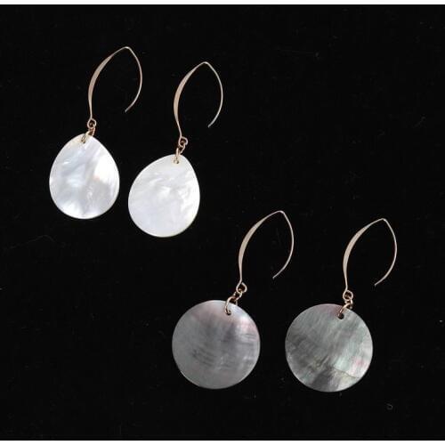 ZWPON Natural White Pearl Shell Teardrop Earrings Women Gold Mother of Pearl Disc Black MOP Earrings Dangle Jewelry Wholesale