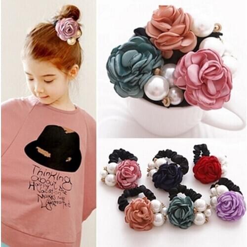 1Pc New Sale Women Ribbon Flowers Style Simulated Pearls Headband Decorating Alloy Elastic Hair Bands for Girls Hair Accessories