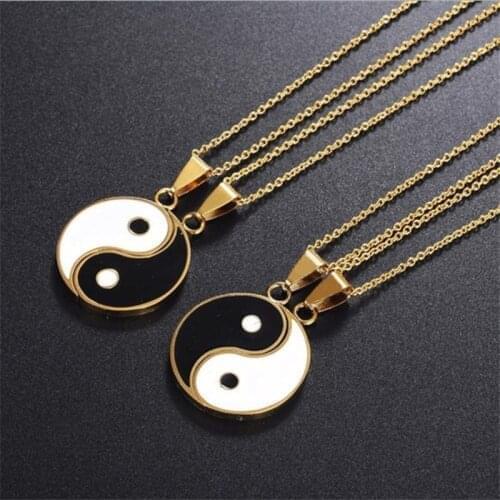 2Pcs/Set Gold Sliver Alloy Yin Yang Pendant Puzzle Piece Necklace Birthday Jewelry Gifts For Couple Or Best Friends Unisex