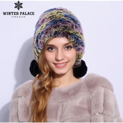 2018 Fashion Women Warm Genuine Fur Hats Rex Rabbit Winter Fur Caps Female Quality Casual Beanies H-747
